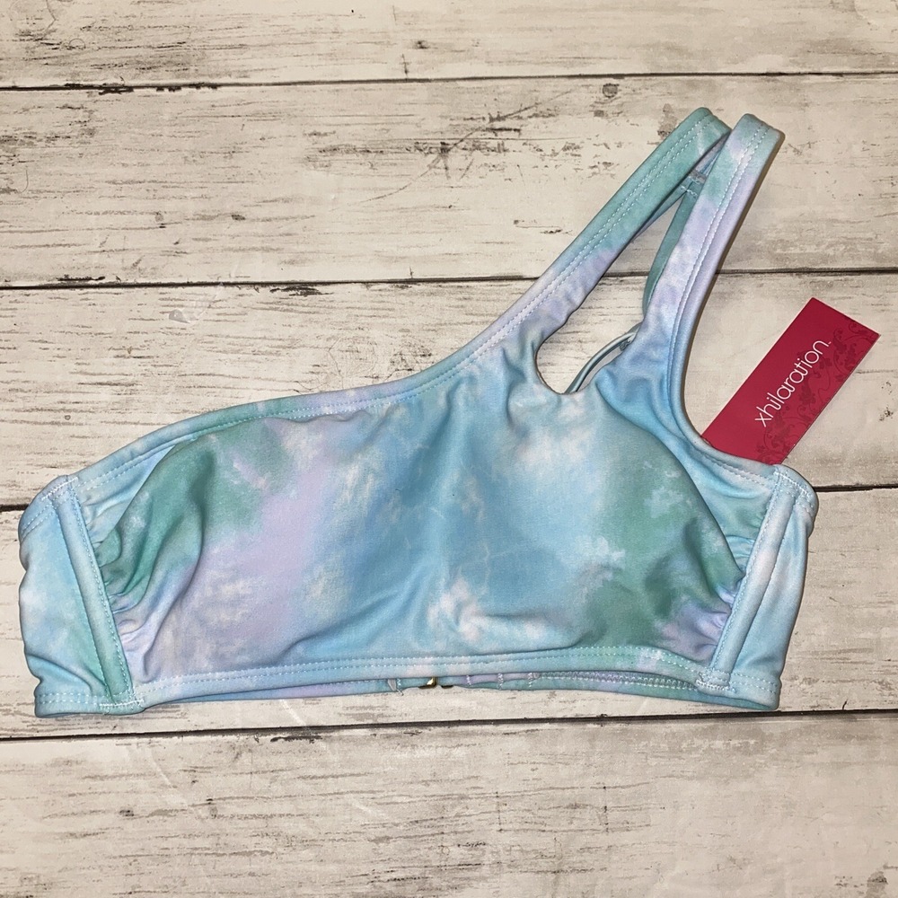 Xhilaration Bikini Top Womens Small Blue Green Tie Dye Swim One Shoulder S